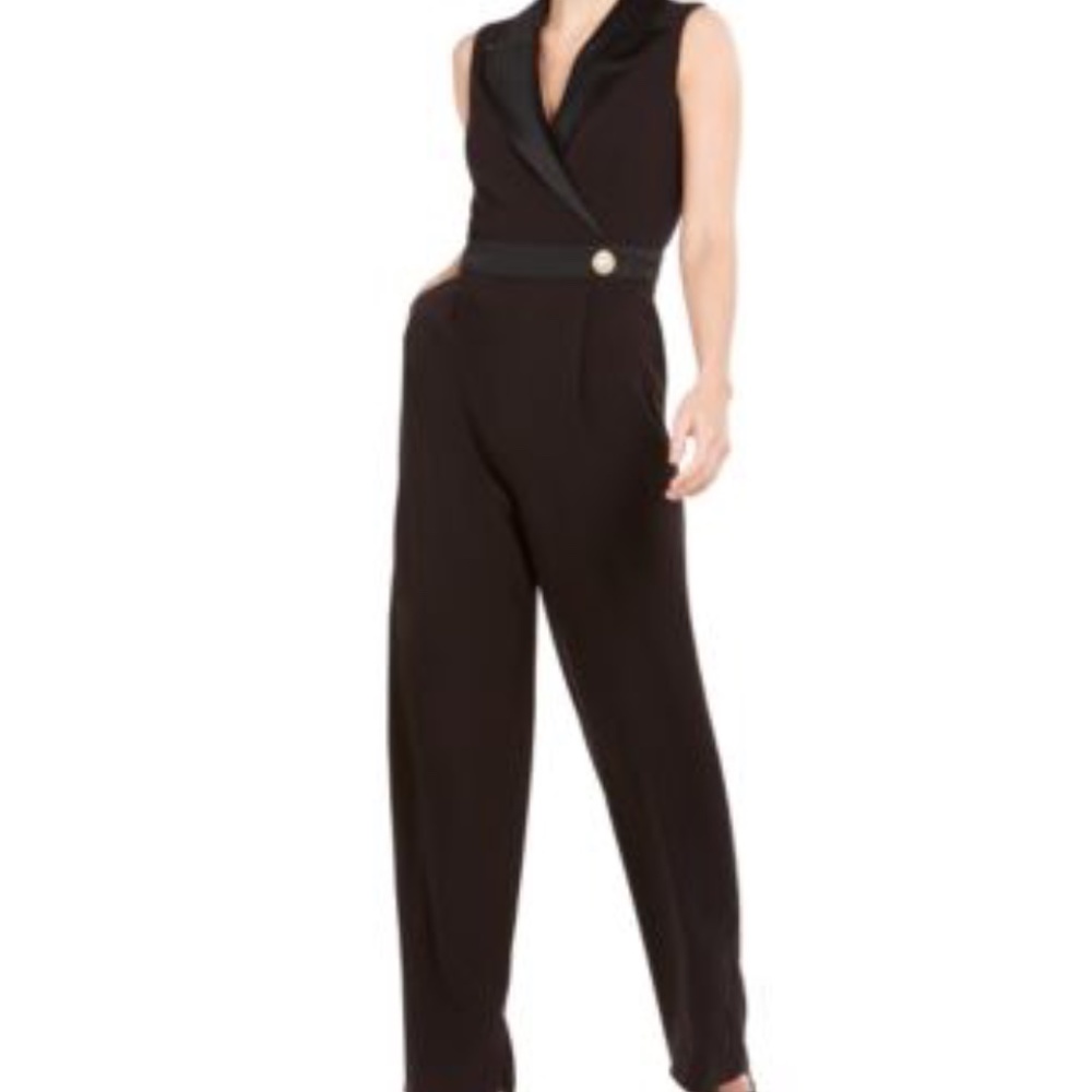 Vince Camuto Sleeveless Black Tuxedo Jumpsuit